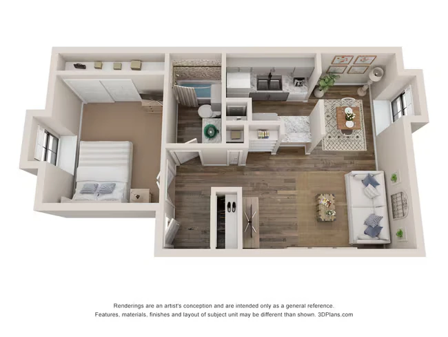 1 Bed 1 Bath Renovated 675 sq ft 1306 floor plan